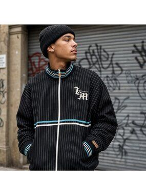 Vtg Y2K Live Mechanics Stripe Full Zip Bomber Jacket 3XL Urban CEO Streetwear